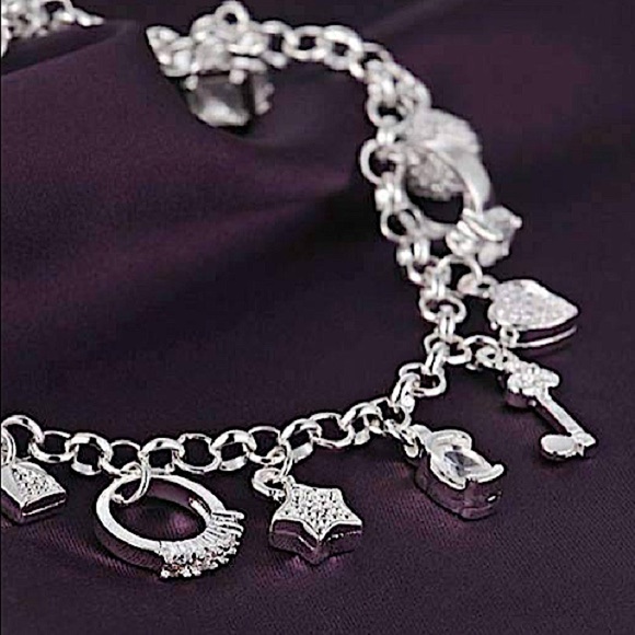 Sterling Silver Charm Chain Link Bracelet - Picture 8 of 14